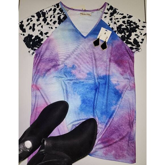 Purple tiedye top with Cow sleeves - Picture 1 of 1